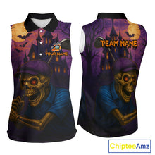 Load image into Gallery viewer, Funny Skull Halloween Sleeveless Golf Polo Shirts For Women Custom Halloween ladies golf top NQS10669