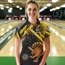 Load image into Gallery viewer, Custom Funny Turkey Bowling Jersey Black & Yellow Thanksgiving Bowling Team Women Polo, 1/4 Zip Shirt NQS10900