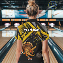 Load image into Gallery viewer, Custom Funny Turkey Bowling Jersey Black & Yellow Thanksgiving Bowling Team Women Polo, 1/4 Zip Shirt NQS10900