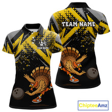 Load image into Gallery viewer, Custom Funny Turkey Bowling Jersey Black & Yellow Thanksgiving Bowling Team Women Polo, 1/4 Zip Shirt NQS10900