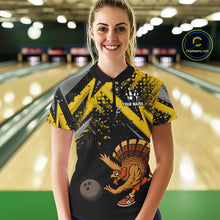 Load image into Gallery viewer, Custom Funny Turkey Bowling Jersey Black & Yellow Thanksgiving Bowling Team Women Polo, 1/4 Zip Shirt NQS10900