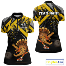 Load image into Gallery viewer, Custom Funny Turkey Bowling Jersey Black & Yellow Thanksgiving Bowling Team Women Polo, 1/4 Zip Shirt NQS10900