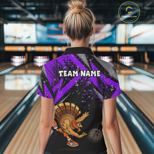Load image into Gallery viewer, Custom Funny Turkey Bowling Jersey Black & Purple Thanksgiving Bowling Team Women Polo, 1/4 Zip Shirt NQS10901