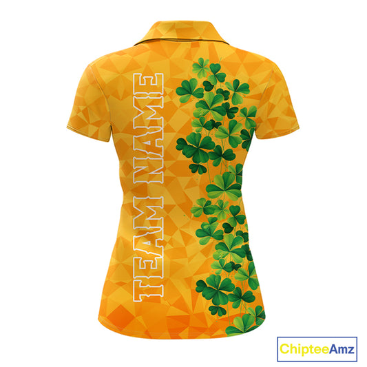 Orange pattern Green clovers St Patrick's Day Women Golf Polo shirt Custom best golf gifts for ladies NQS11697