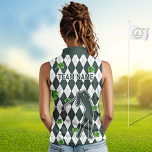 Load image into Gallery viewer, Green argyle pattern lucky shamrock Sleeveless Polo Shirt Custom St. Patrick's ladies golf outfit NQS10775