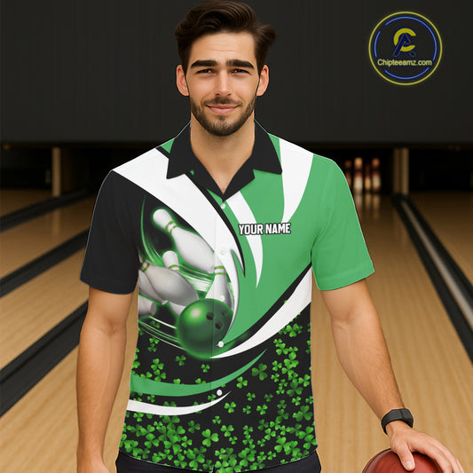 Green shamrock pattern Bowling Hawaiian Shirt custom St Patrick's Day bowling outfits team jerseys NQS11166