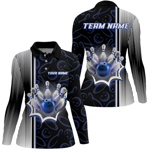 Blue Bowling Camo Custom Bowling Shirts For Women Bowling League Jerseys Bowler Outfit NQS8417