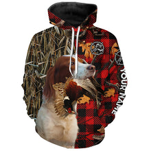 Load image into Gallery viewer, Irish Red & White Setter Pheasant Hunting Dog Red Plaid Camo Custom Name Shirts, Christmas Gifts for Hunters FSD4248