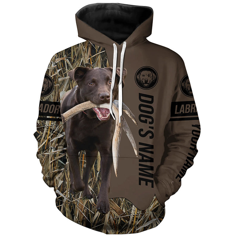 Chocolate Labrador Retriever Hunting dog customized Name Shirt, camo and brown color FSD4671