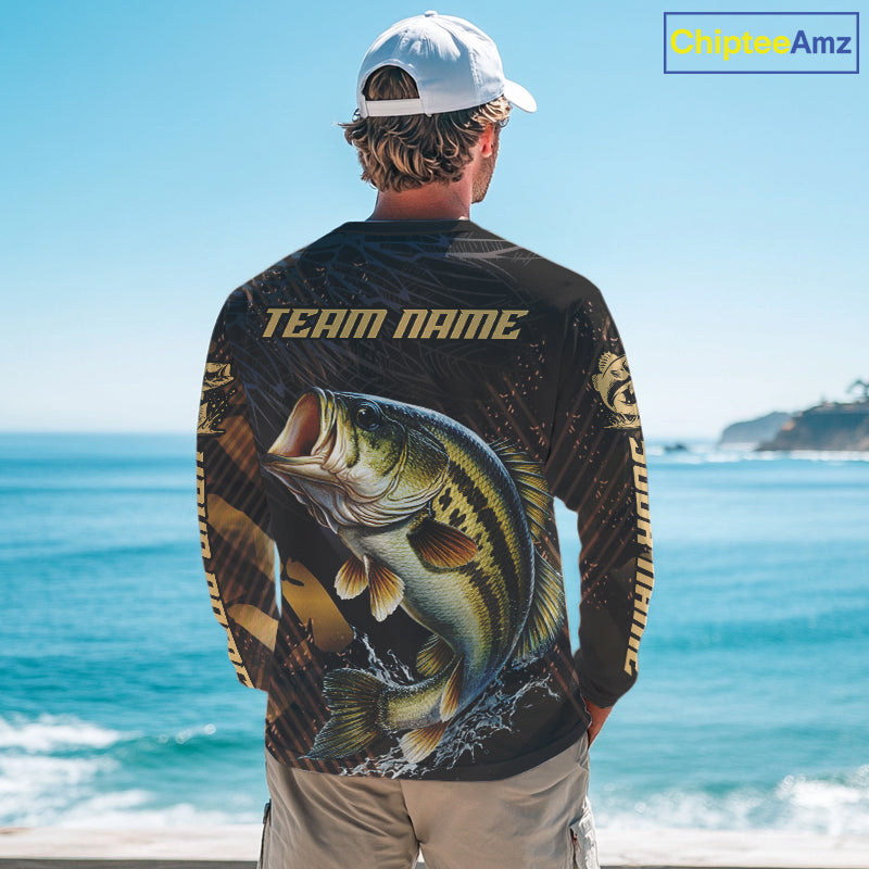 Bass Fishing Shirts Long Sleeve Sport Style Personalized Name, Fishing Shirt Jersey NHT512