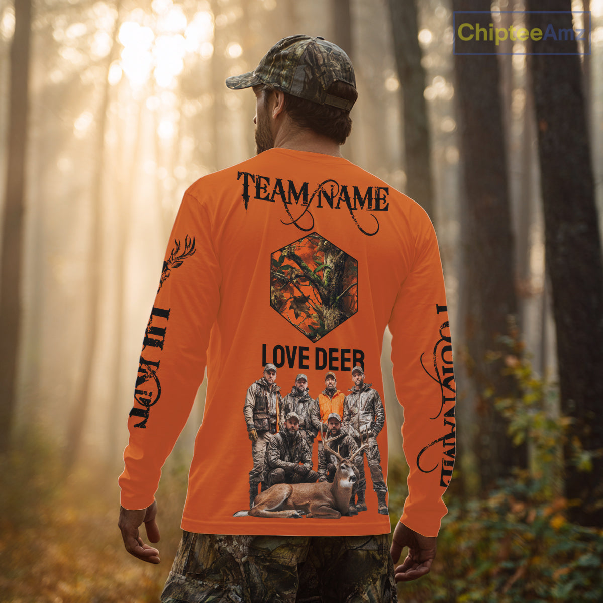 Deer Hunting Orange Hoodie, Long Sleeve Shirt Custom Name, Team Name Gift For Hunter NHT05