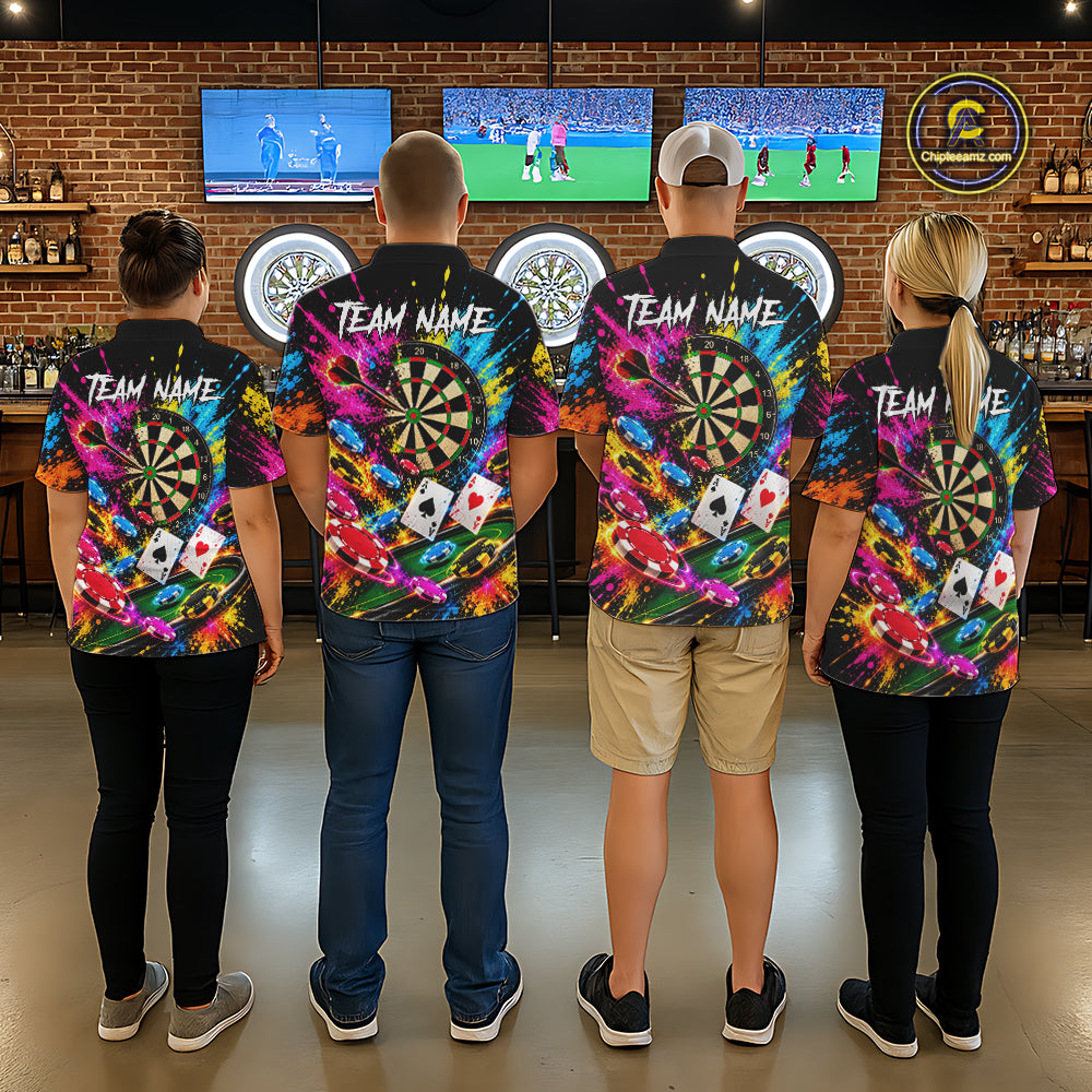 Dartboard Playing Cards Poker Chips Polo Shirt For Women Custom Colorful Darts Team Tournament Jersey NHT1664