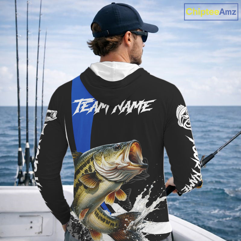 Personalized Bass Fishing Jersey, Bass Hooded Fishing Shirt Long Sleeve Fishing Apparel For Men NHT872