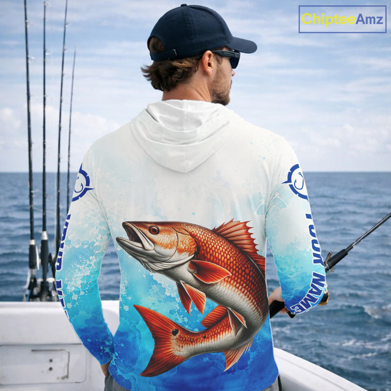 Redfish Fishing Long Sleeve Hooded Gift For Men Deep Sea Saltwater Angler Ocean Adventure