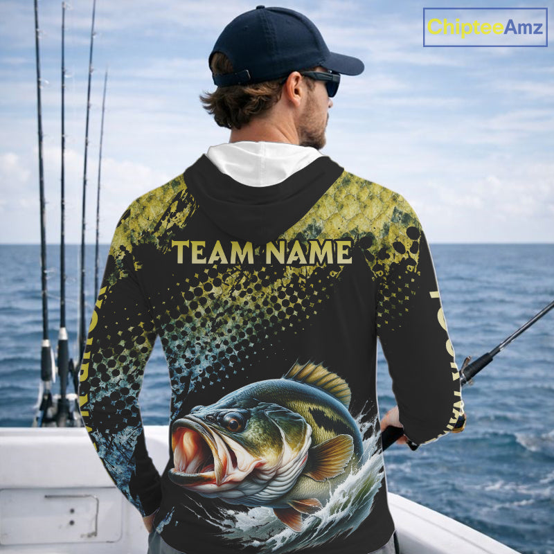 Bass Fishing Shirts Long Sleeve Hooded Sport Style Personalized Name, Team Name NHT401