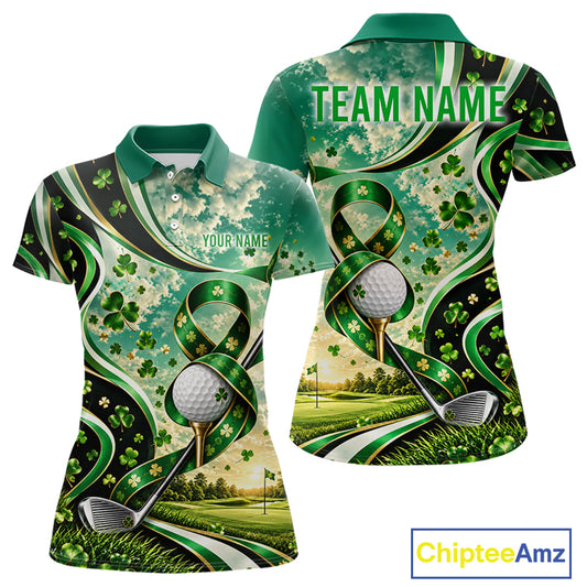 St Patricks Day Women Golf Polo Shirt Custom Shamrock Lucky Clover Team Tournament Jersey NHT1699
