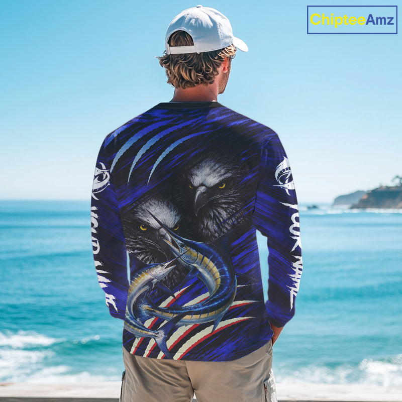 Marlin & Eagle Design Fishing Shirt Long Sleeve, Marlin Fishing Shirt For Men NHT468