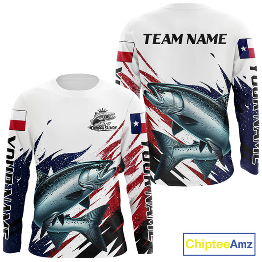 Custom Texas Flag Chinook Salmon Fishing Shirts, Texas Salmon Fishing Shirts Long Sleeve For Team NHT914