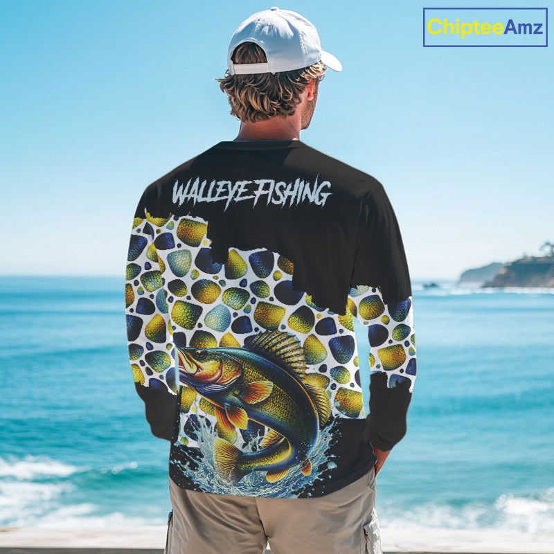 Personalized Walleye Fishing Shirt Long Sleeve, Fishing Shirts For Men NHT413