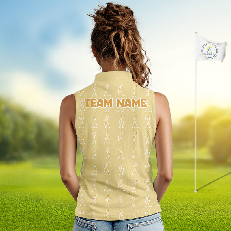 Personalized Stick Figure Golf Yellow Women Polo Shirt, Custom Golf Girl Polo Shirt, Golf Tops NHT1549