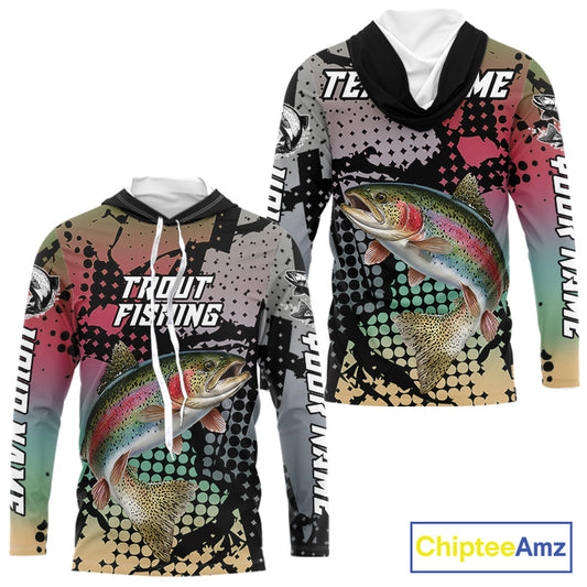 Rainbow Trout Hooded Fishing Shirt Pink Camo Custom Name, Rainbow Trout Fishing Team Jerseys NHT477
