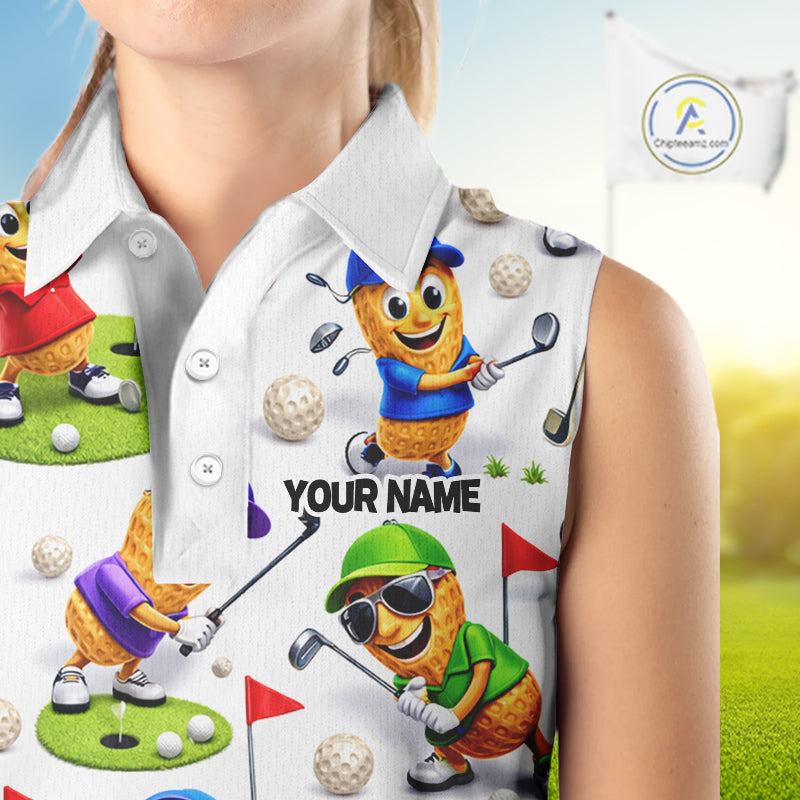 Peanut Womens Sleeveless Golf Polo Shirt, Funny Peanut Golf Shirt Cool Golf Apparel NHT563