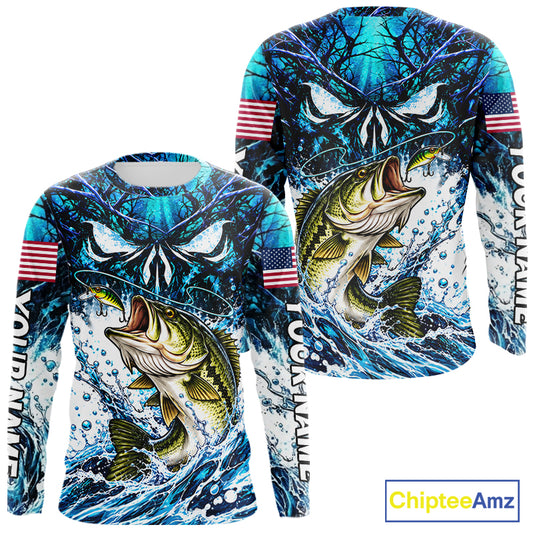Jumping Bass Catch Lure Fishing Shirt Long Sleeve Personalized Monster Eyes Splash Blue Water Outdoor Apparel NHT1733