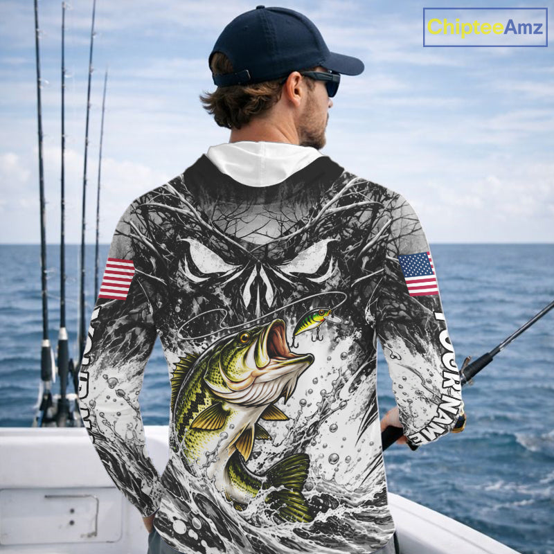 Jumping Bass Catch Lure Hooded Fishing Shirt Personalized Monster Eyes Splash Gray Water Outdoor Apparel NHT1734