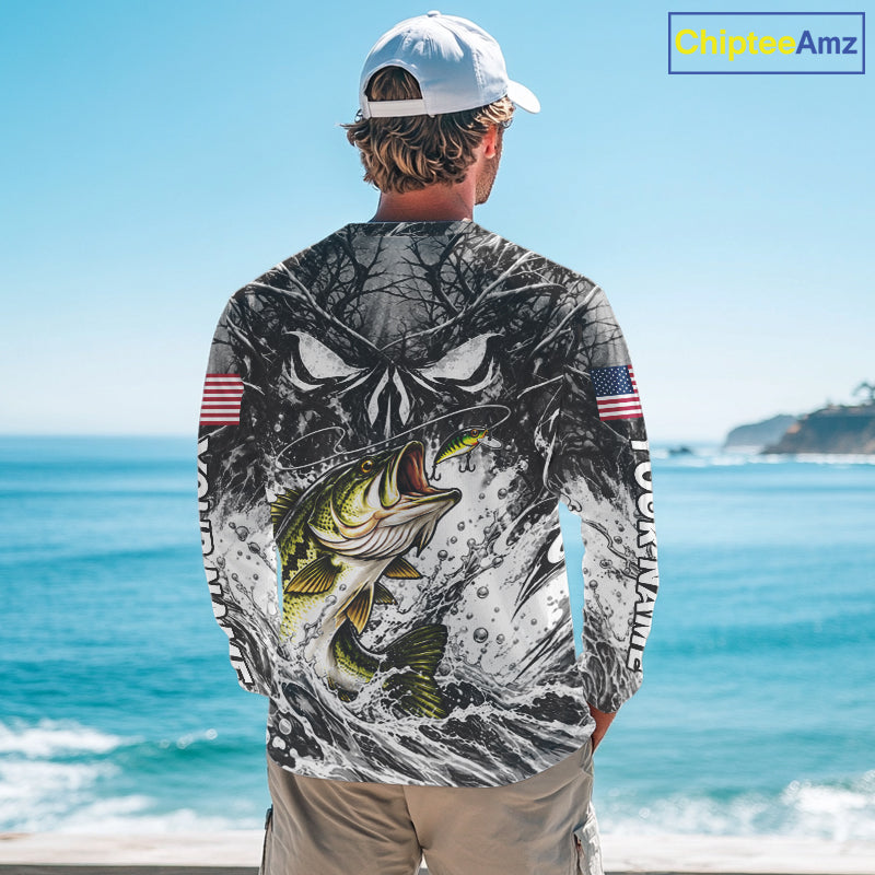 Jumping Bass Catch Lure Fishing Shirt Long Sleeve Personalized Monster Eyes Splash Gray Water Outdoor Apparel NHT1734