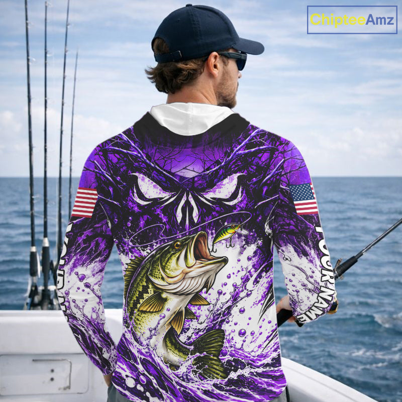 Jumping Bass Catch Lure Hooded Fishing Shirt Personalized Monster Eyes Splash Purple Water Outdoor Apparel NHT1735