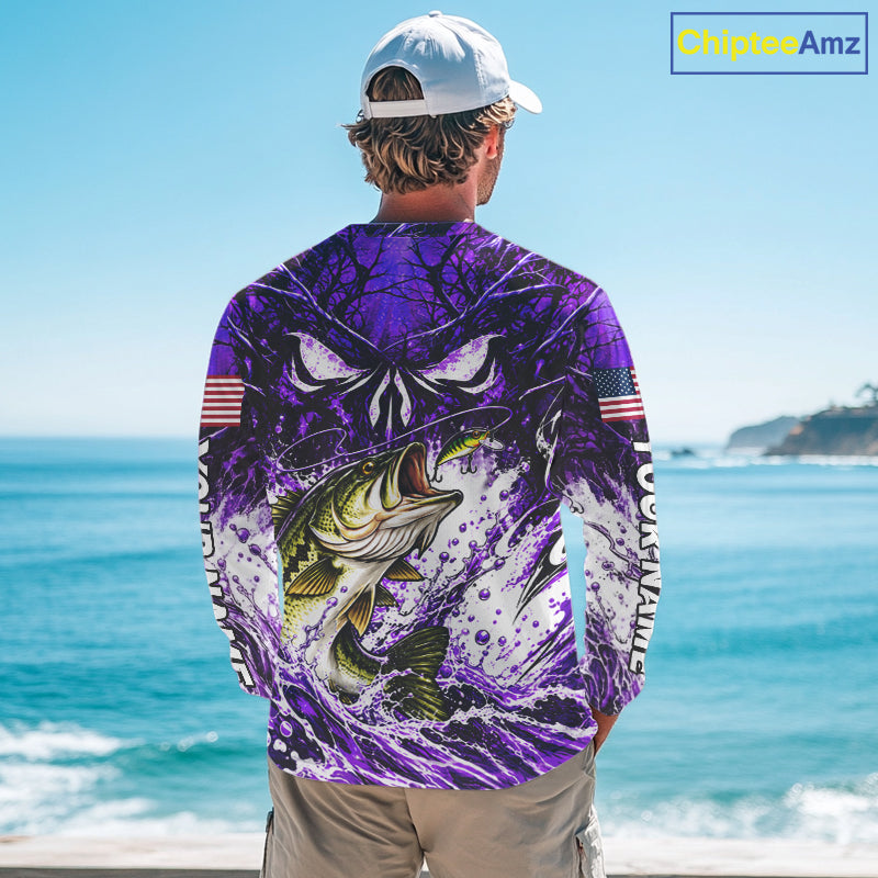 Jumping Bass Catch Lure Fishing Shirt Long Sleeve Personalized Monster Eyes Splash Purple Water Outdoor Apparel NHT1735