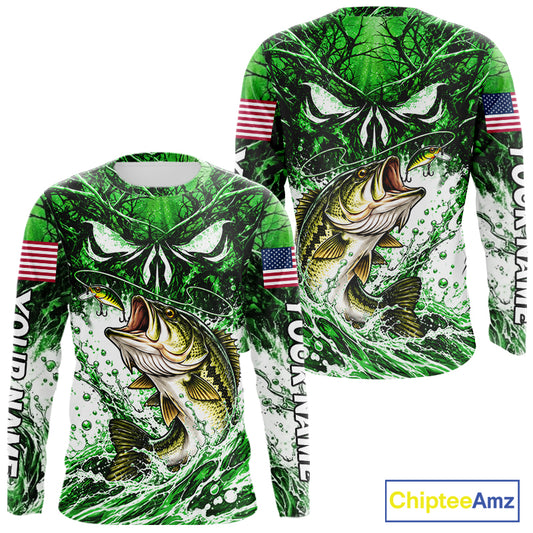 Jumping Bass Catch Lure Fishing Shirt Long Sleeve Personalized Monster Eyes Splash Green Water Outdoor Apparel NHT1736
