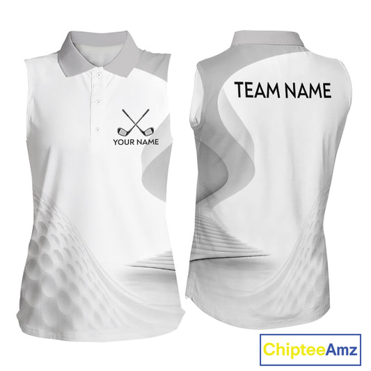 Personalized Golf Ball Womens Sleeveless Polo Shirt for Womens Gray Golf Pattern Custom Name