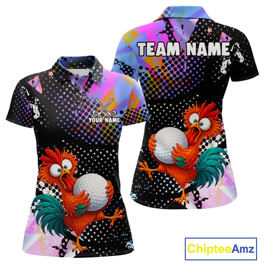 Custom Team Name Crazy Rooster Golf Polo Shirt Personalized Womens Performance Golf Jersey