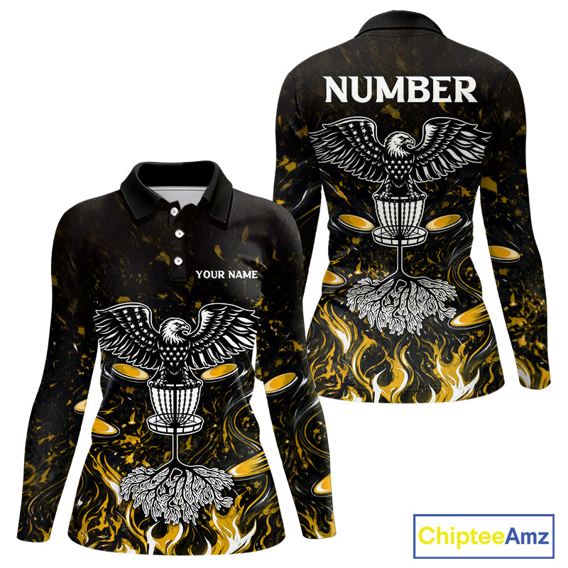 Personalized Womens Disc Golf Polo Shirt With Eagle Design, Customizable Name, Unisex Sports Jersey For Womens |Yellow NHT812