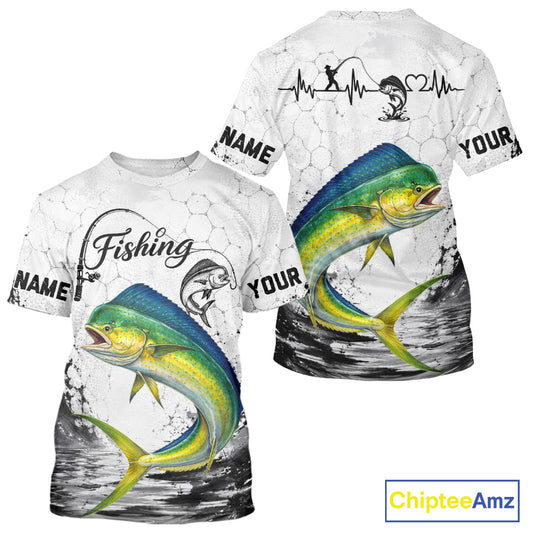 Custom Name Mahi Mahi Fishing T - Shirt Performance, Dolphin Gift For Men
