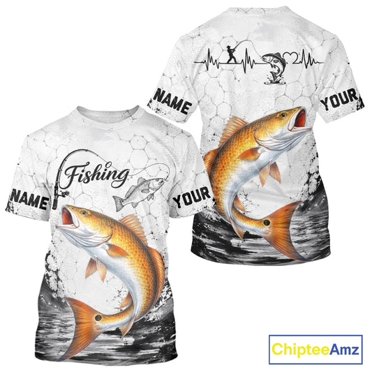 Custom Name Redfish Fishing T - Shirt Performance, Red Drum Gift For Men