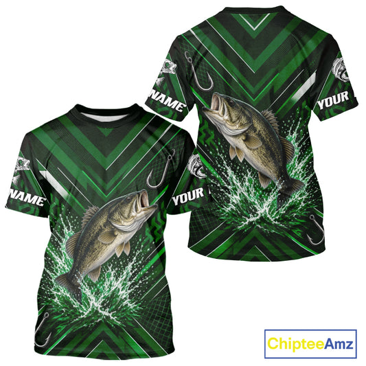 Green Largemouth Bass Fishing Shirt Short Sleeve, Personalized Fishing Jersey, Custom Team Fishing Apparel NHT1582