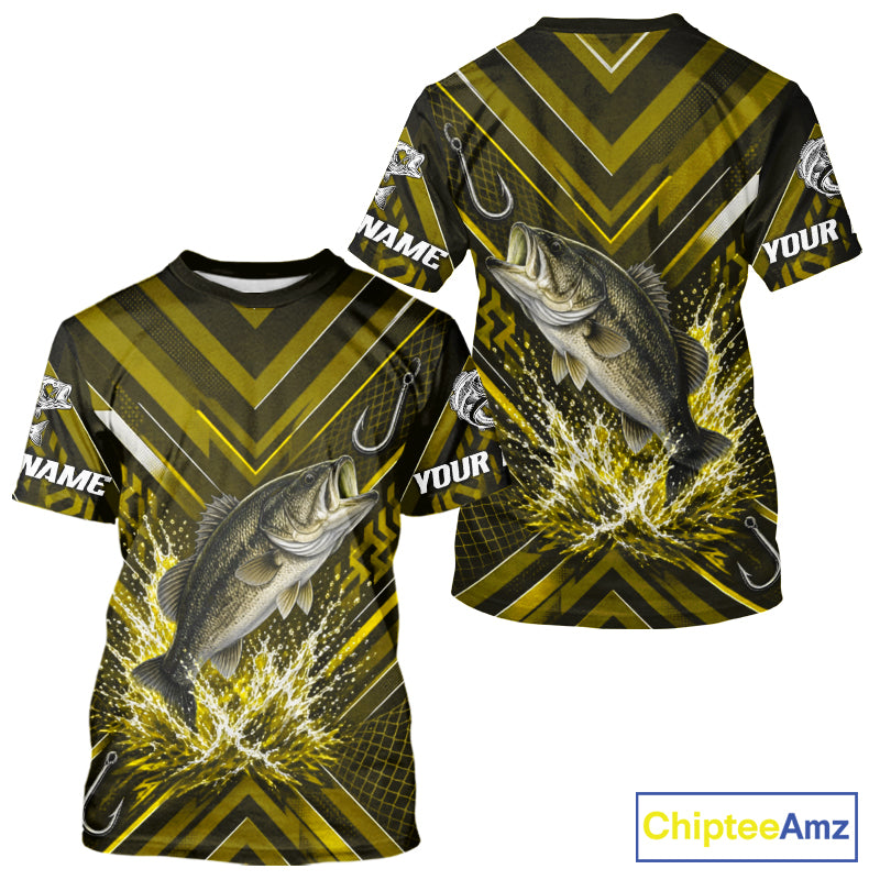 Yellow Largemouth Bass Fishing Shirt Short Sleeve, Personalized Fishing Jersey, Custom Team Fishing Apparel NHT1584