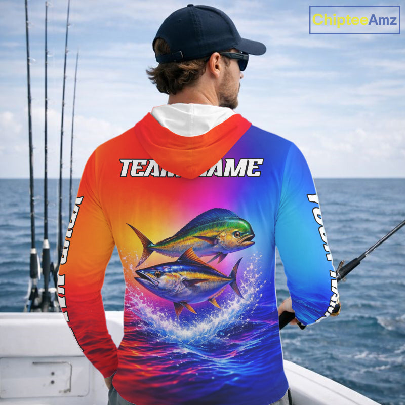 Personalized Mahi Mahi, Tuna Neon Performance Hooded Fishing Shirt, Offshore Tournament Shirts NHT599