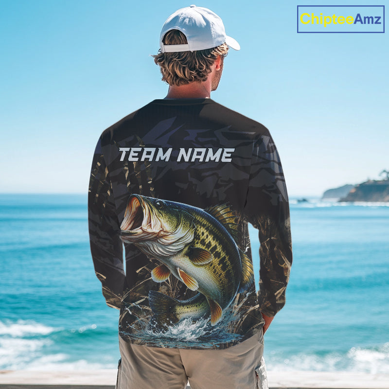 Largemouth Bass Fishing Jerseys For Men, Custom Bass Performance Fishing Apparel|Camo NHT1420