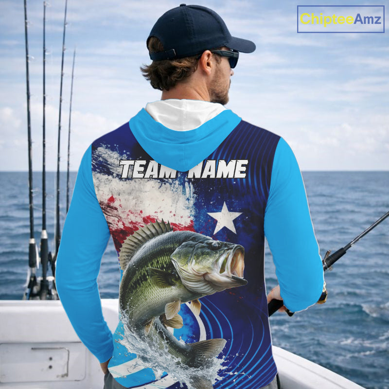 Largemouth Bass Fishing Shirts Long Sleeve Hooded Texas Flag Custom Name Team Name, Fishing Gift NHT608