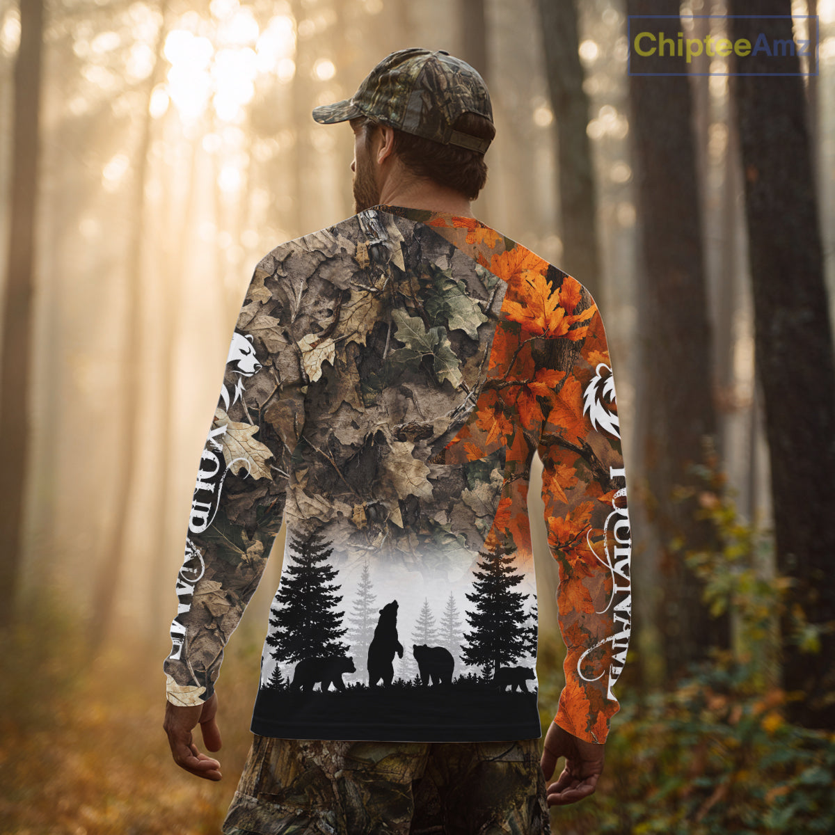 Bears Hunting Orange Camo Forest Custom Name 3D All Over Print Shirts Personalized NHT1429