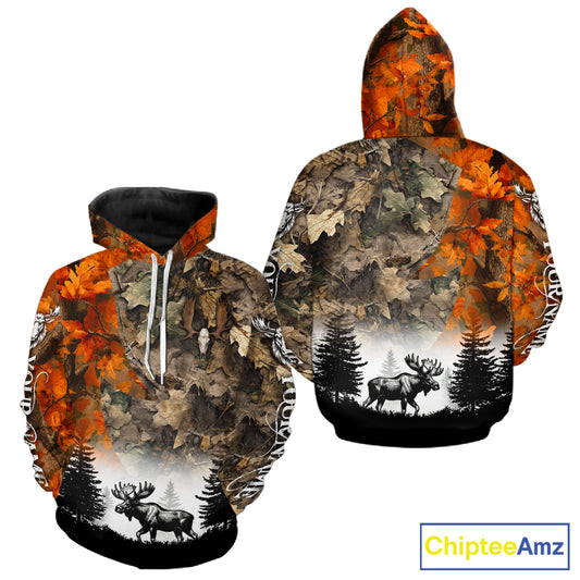 Moose Hunting Orange Camo Forest Custom Name 3D All Over Print Shirts Personalized NHT1431