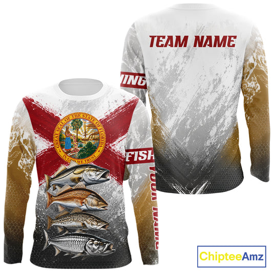 Florida Flag Fishing Jersey Inshore Grand Slam Snook Redfish Trout Tarpon Gift