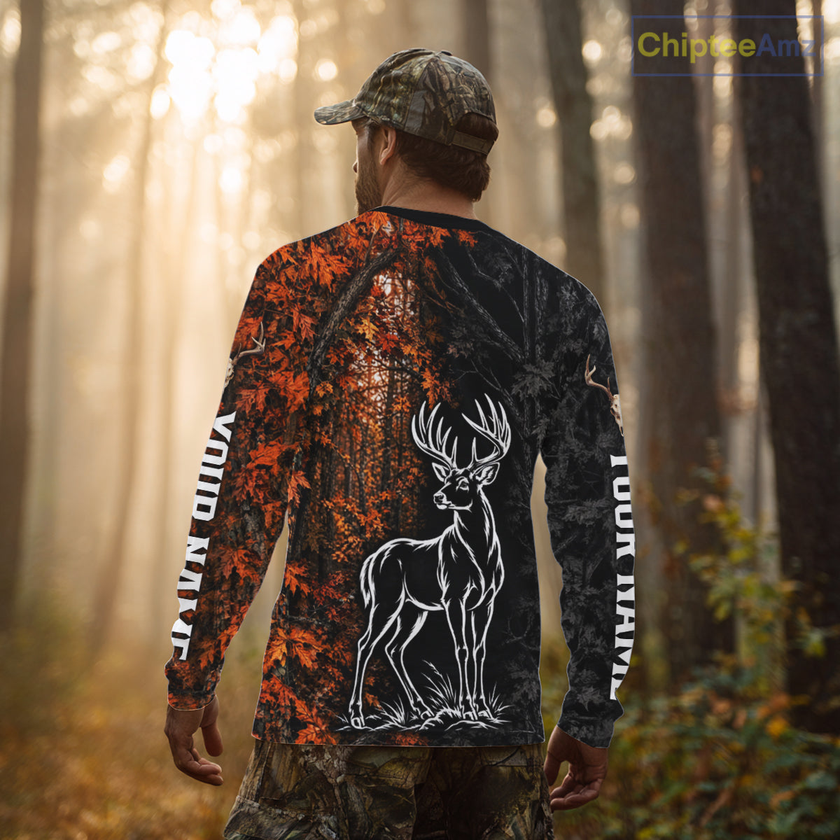 Custom Name Whitetail Deer Hunting Shirt, Fall Forest Camo Fall Hunter Apparel, Hunting Season NHT1607