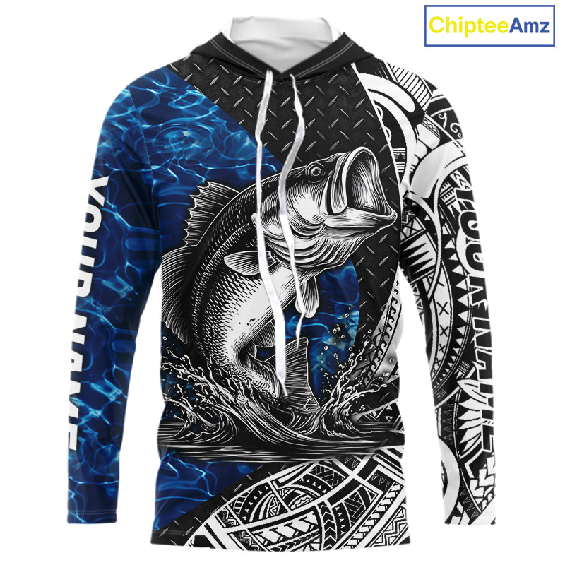 Largemouth Bass Blue Fishing Shirts Long Sleeve Hooded, Fishing Gift NHT383
