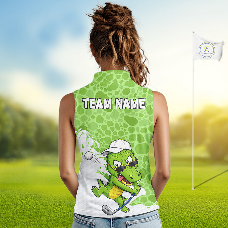 Personalized Funny Alligator Women Sleeveless Golf Polo Shirt, Custom Name & Team All Over Print Golf Shirt NHT1614