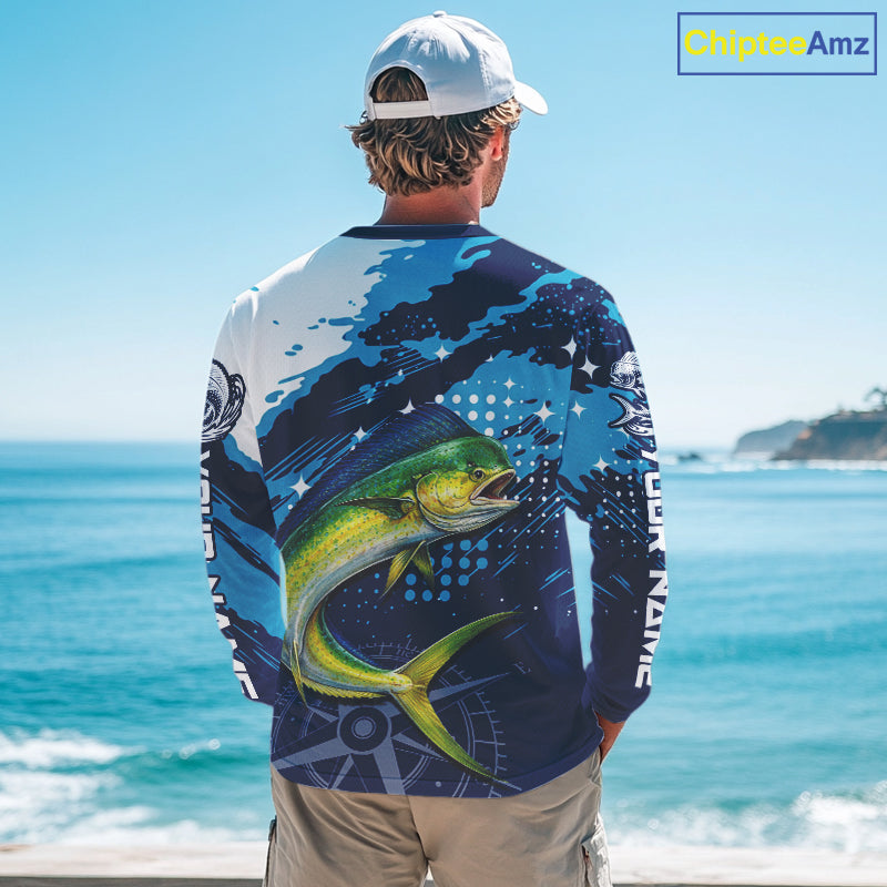 Custom Mahi Mahi Long Sleeve Fishing Shirts For Men, Design Mahi Mahi Fishing Jerseys NHT633