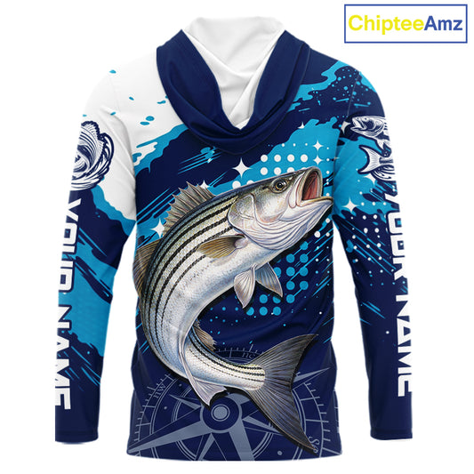 Custom Striped Bass Long Sleeve Hooded Fishing Shirts For Men, Design Striped Bass Fishing Jerseys NHT635